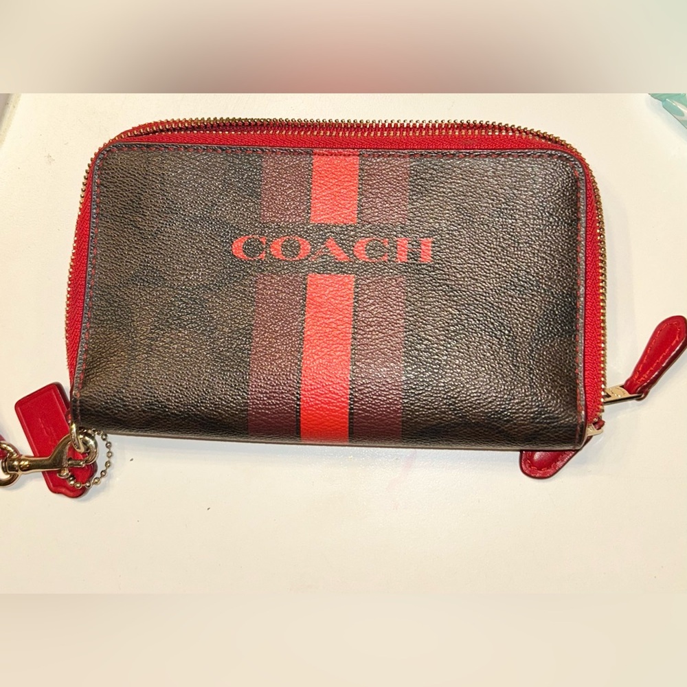 Coach Red and Brown Striped Wallet